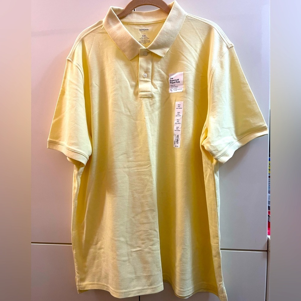 Sonoma Polo Men's XXL Yellow cotton Short Sleeve Collared  Solid Basic Shirt